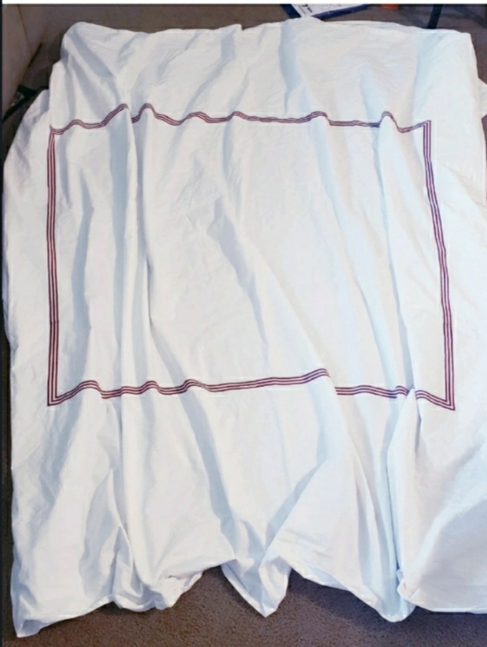 Pottery Barn 100%cotton King Duvet Cover White Red Striped Border